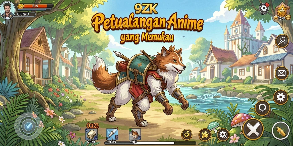Screenshot gameplay 9ZK menampilkan pertarungan seru karakter anime.