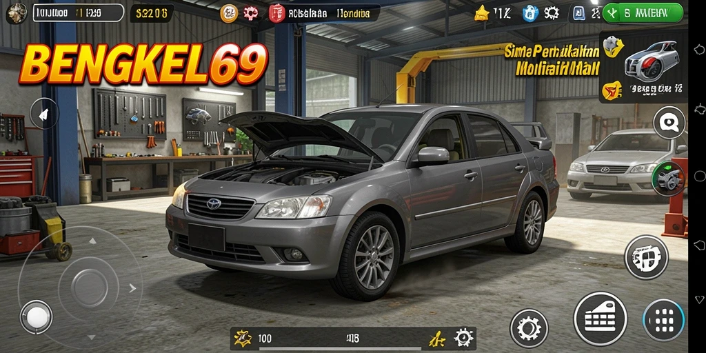 Gameplay BENGKEL69 menampilkan simulasi perbaikan kendaraan yang mendetail.
