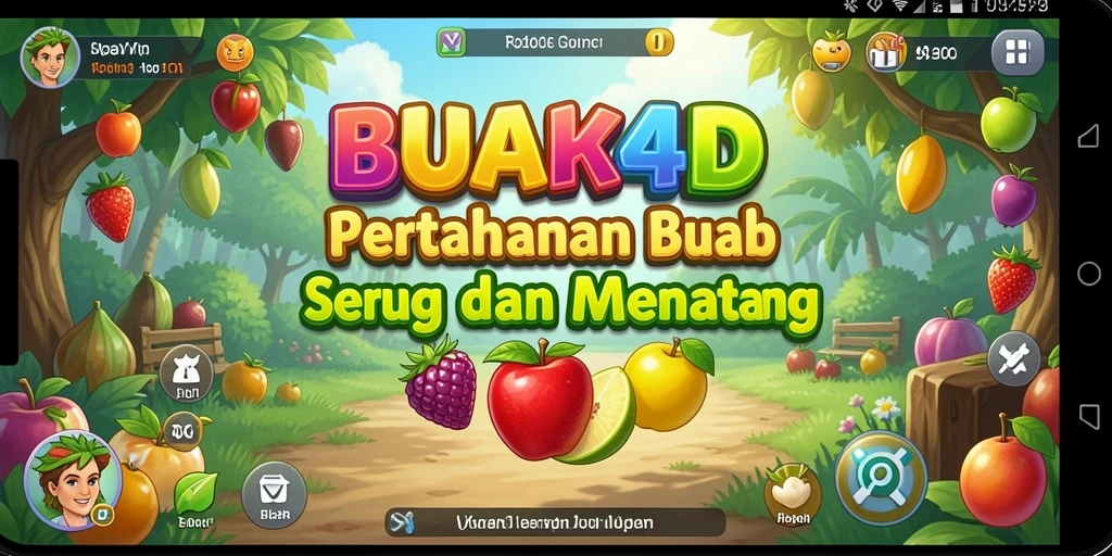 Tampilan gameplay BUAH4D saat melindungi kebun buah dari musuh.