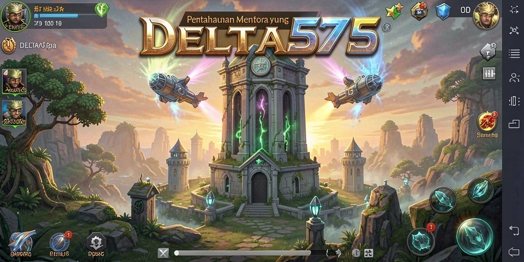 Ilustrasi aksi mendebarkan dalam gameplay Tower Defense DELTA575.