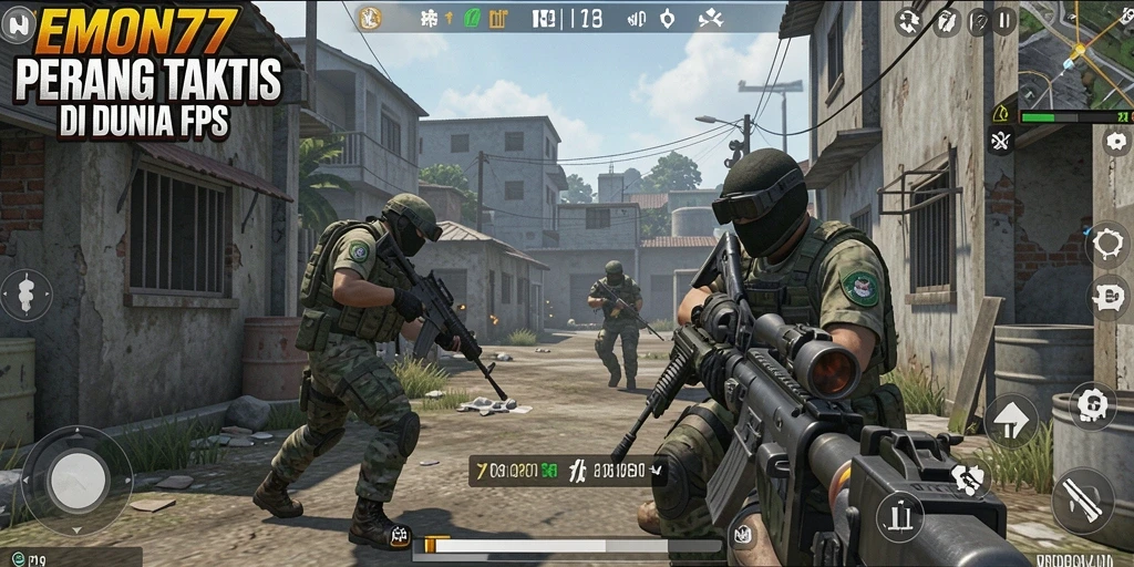 Screenshot EMON77 menunjukkan aksi seru gameplay FPS.