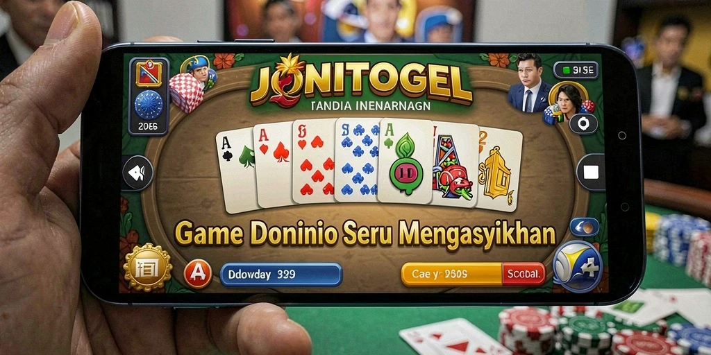 Tampilan gameplay seru dalam JONITOGEL dengan domino klasik.