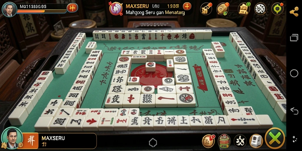 Gameplay seru Mahjong dalam MAXSERU dengan ubin berwarna-warni.