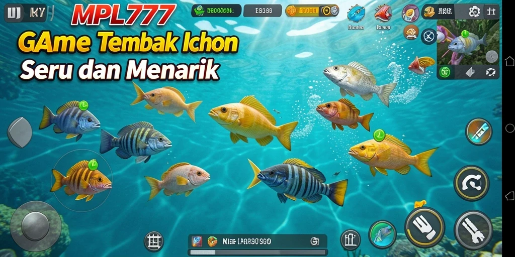 Tampilan seru permainan MPL777 dengan berbagai ikan dan senjata.