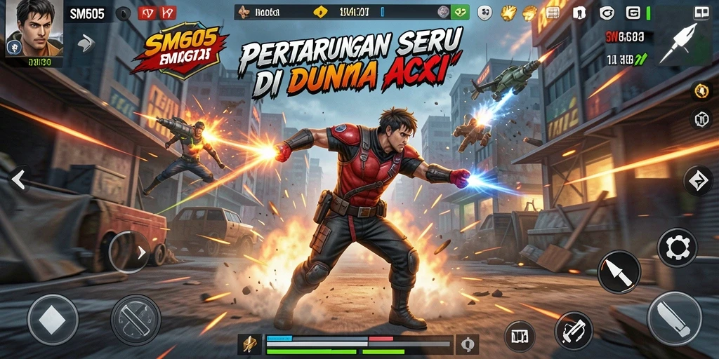 Tampilan seru gameplay Action SM605 dengan pertarungan intens.